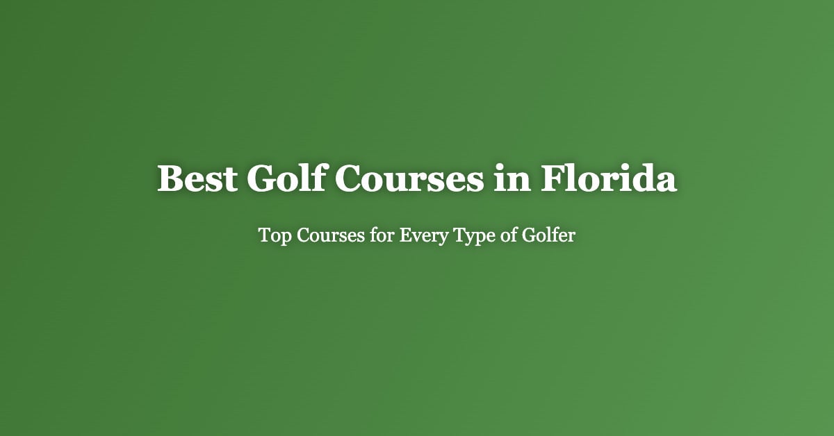 Beautiful golf course fairway in Florida surrounded by palm trees and blue sky