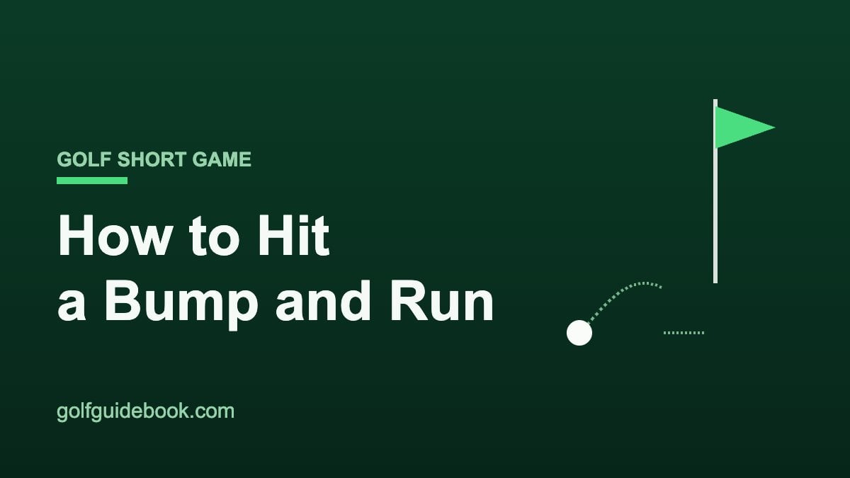 Diagram of a bump and run golf shot trajectory flying low, landing early, and rolling toward the flag on the green